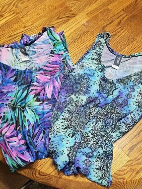 Bundle Of 2 Swimsuits For All Sleeveless Tropical & Paisley Cover Ups